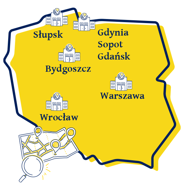 Mapa Polski z oznaczonymi Klinikami Leczenia Niepłodności INVICTA